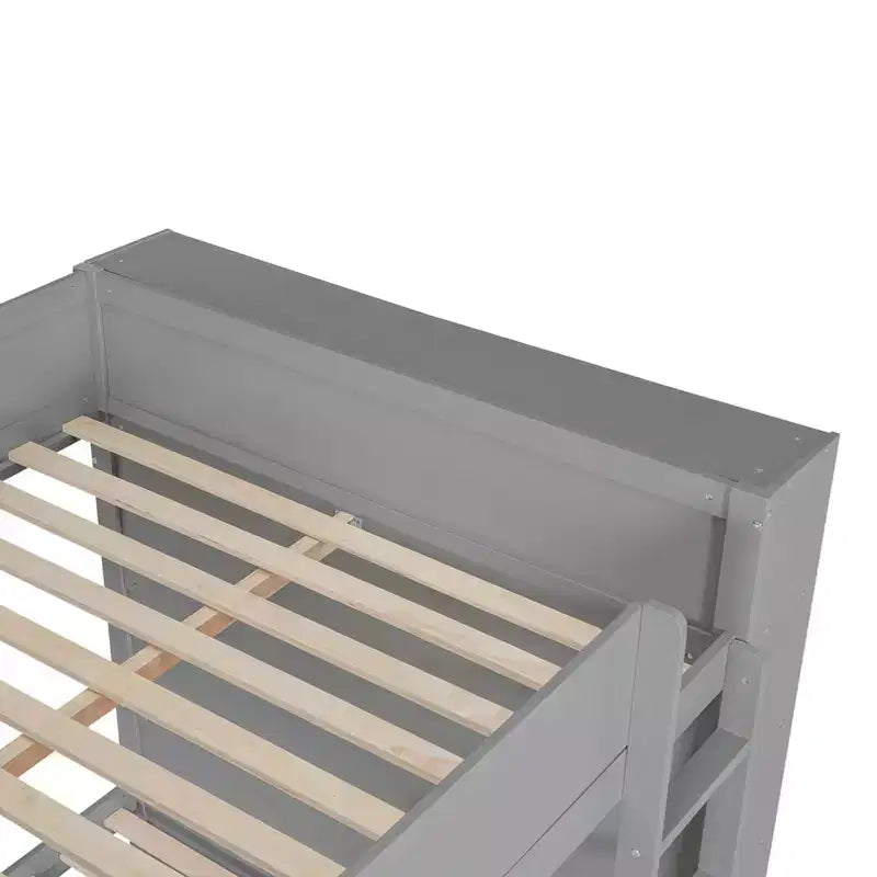 Lit superposé double sur double/double sur grand avec 2 tiroirs et une armoire à plusieurs niveaux, blanc/gris