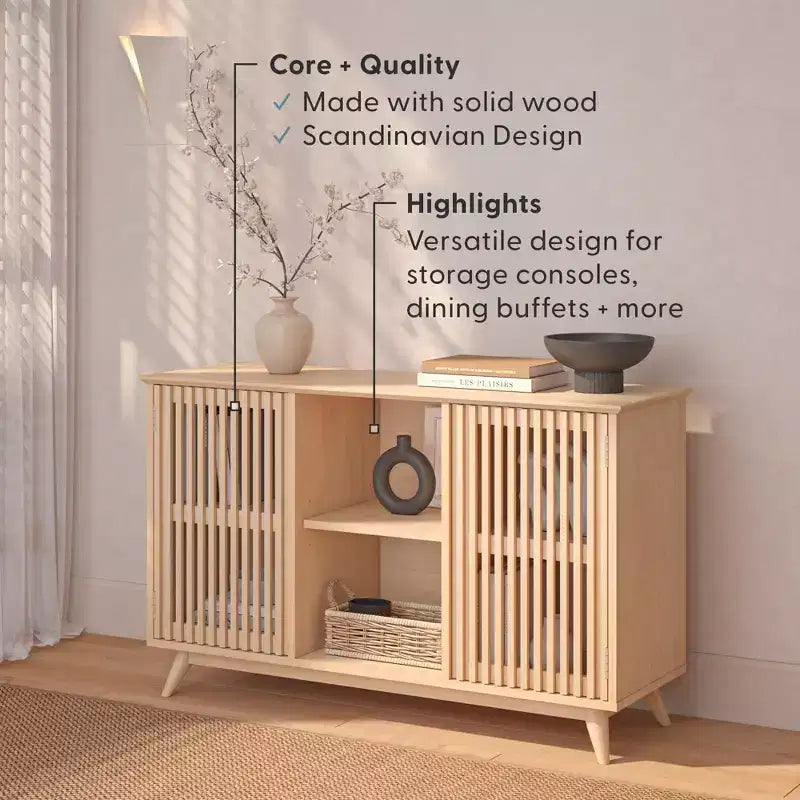 Bahut Mid-Century Moderne en Bois Massif avec 2 Portes, Meuble TV 49" pour Salon