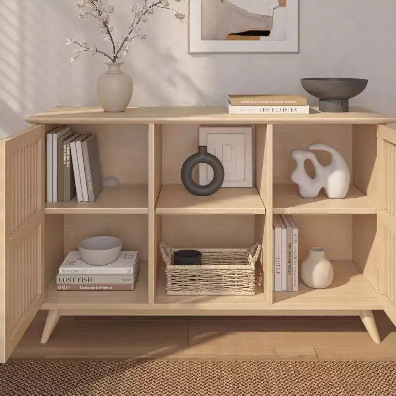 Bahut Mid-Century Moderne en Bois Massif avec 2 Portes, Meuble TV 49" pour Salon