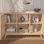 Bahut Mid-Century Moderne en Bois Massif avec 2 Portes, Meuble TV 49" pour Salon