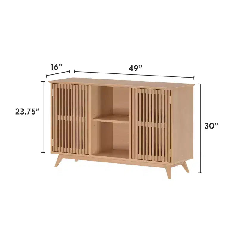 Bahut Mid-Century Moderne en Bois Massif avec 2 Portes, Meuble TV 49" pour Salon