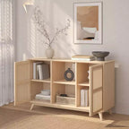 Bahut Mid-Century Moderne en Bois Massif avec 2 Portes, Meuble TV 49" pour Salon