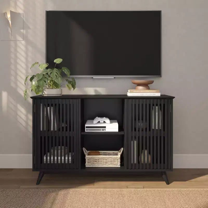 Bahut Mid-Century Moderne en Bois Massif avec 2 Portes, Meuble TV 49" pour Salon