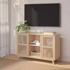 Bahut Mid-Century Moderne en Bois Massif avec 2 Portes, Meuble TV 49" pour Salon