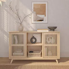 Bahut Mid-Century Moderne en Bois Massif avec 2 Portes, Meuble TV 49" pour Salon