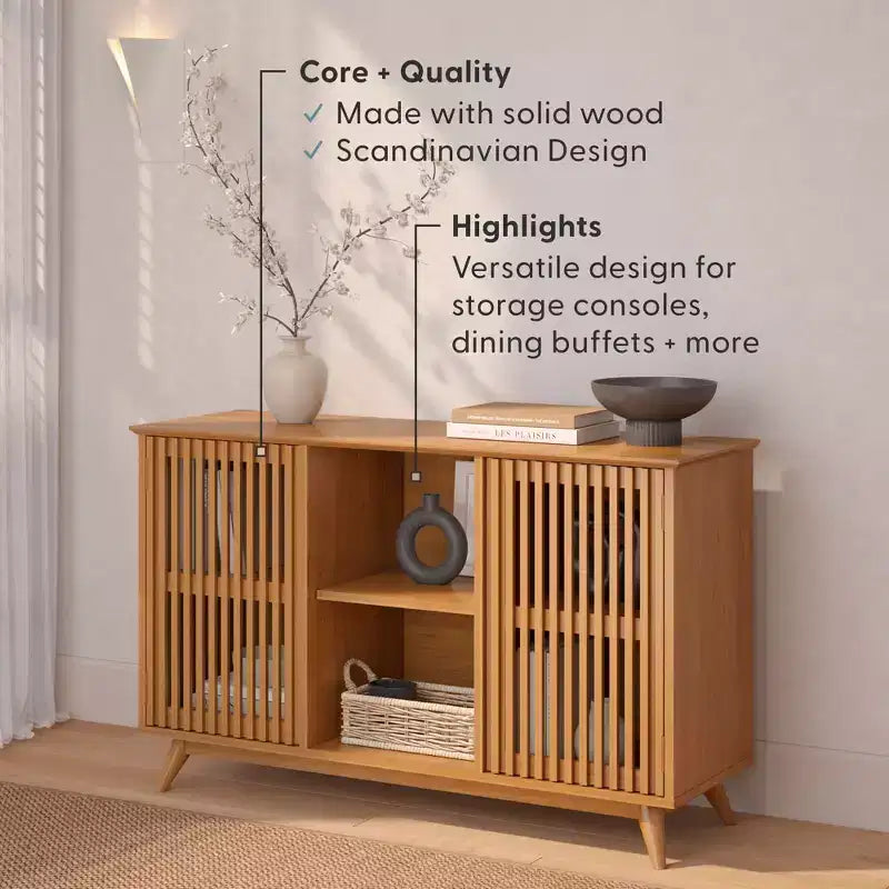 Bahut Mid-Century Moderne en Bois Massif avec 2 Portes, Meuble TV 49" pour Salon