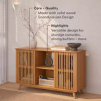 Bahut Mid-Century Moderne en Bois Massif avec 2 Portes, Meuble TV 49" pour Salon