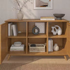 Bahut Mid-Century Moderne en Bois Massif avec 2 Portes, Meuble TV 49" pour Salon