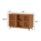 Bahut Mid-Century Moderne en Bois Massif avec 2 Portes, Meuble TV 49" pour Salon