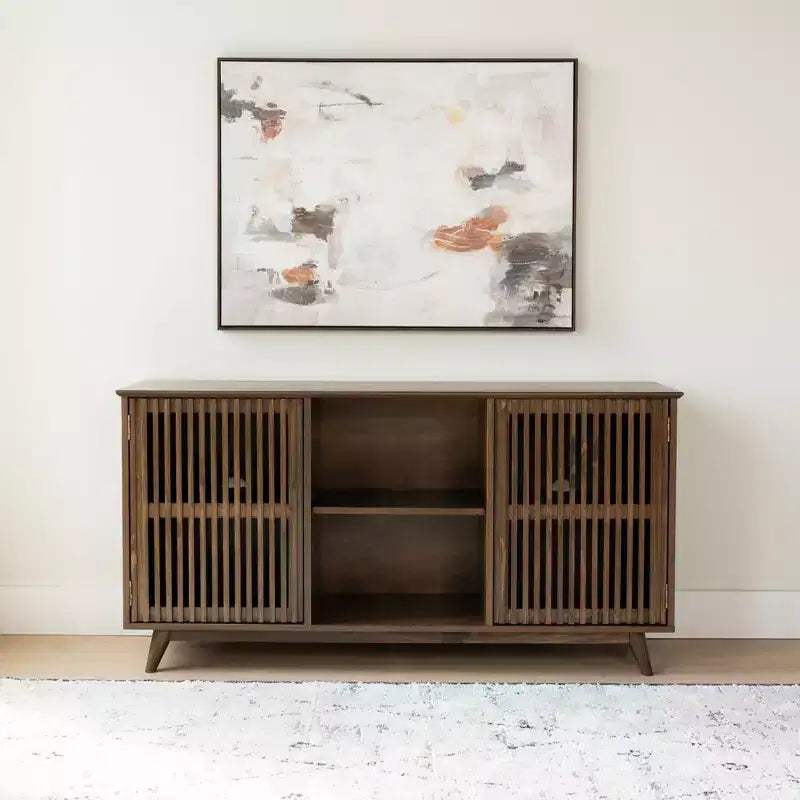 Bahut Mid-Century Moderne en Bois Massif avec 2 Portes, Meuble TV 49" pour Salon