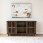 Bahut Mid-Century Moderne en Bois Massif avec 2 Portes, Meuble TV 49" pour Salon
