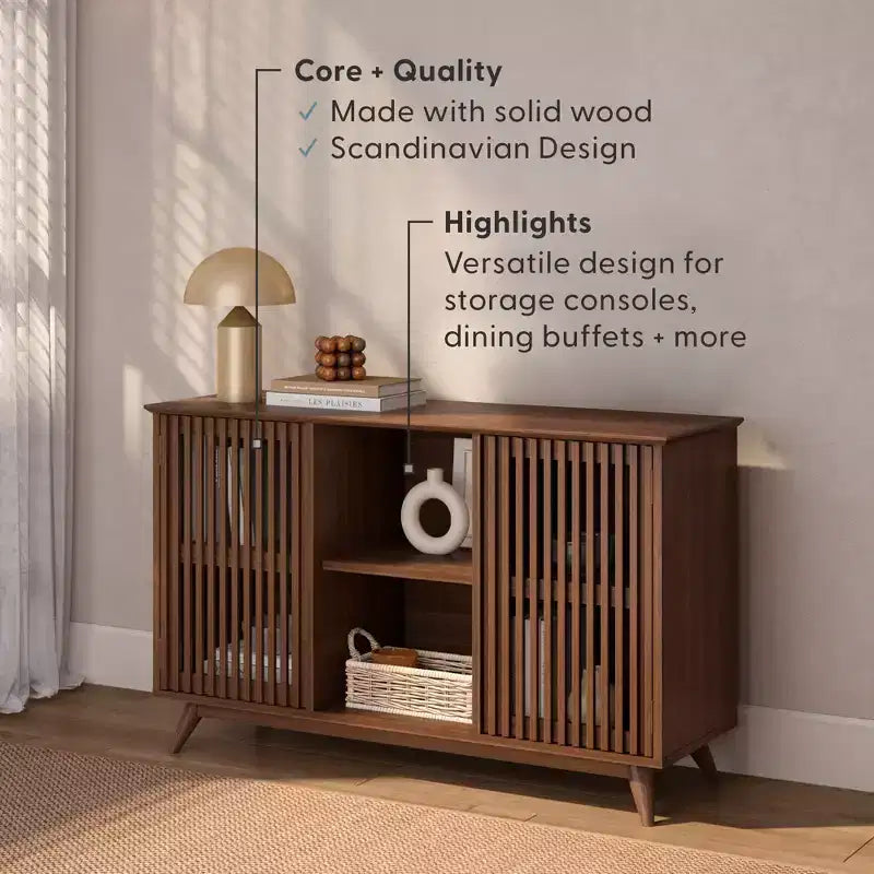 Bahut Mid-Century Moderne en Bois Massif avec 2 Portes, Meuble TV 49" pour Salon
