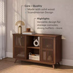 Bahut Mid-Century Moderne en Bois Massif avec 2 Portes, Meuble TV 49" pour Salon