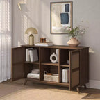 Bahut Mid-Century Moderne en Bois Massif avec 2 Portes, Meuble TV 49" pour Salon