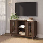 Bahut Mid-Century Moderne en Bois Massif avec 2 Portes, Meuble TV 49" pour Salon