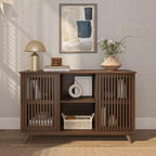 Bahut Mid-Century Moderne en Bois Massif avec 2 Portes, Meuble TV 49" pour Salon