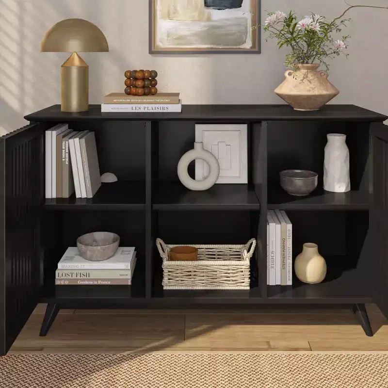 Bahut Mid-Century Moderne en Bois Massif avec 2 Portes, Meuble TV 49" pour Salon