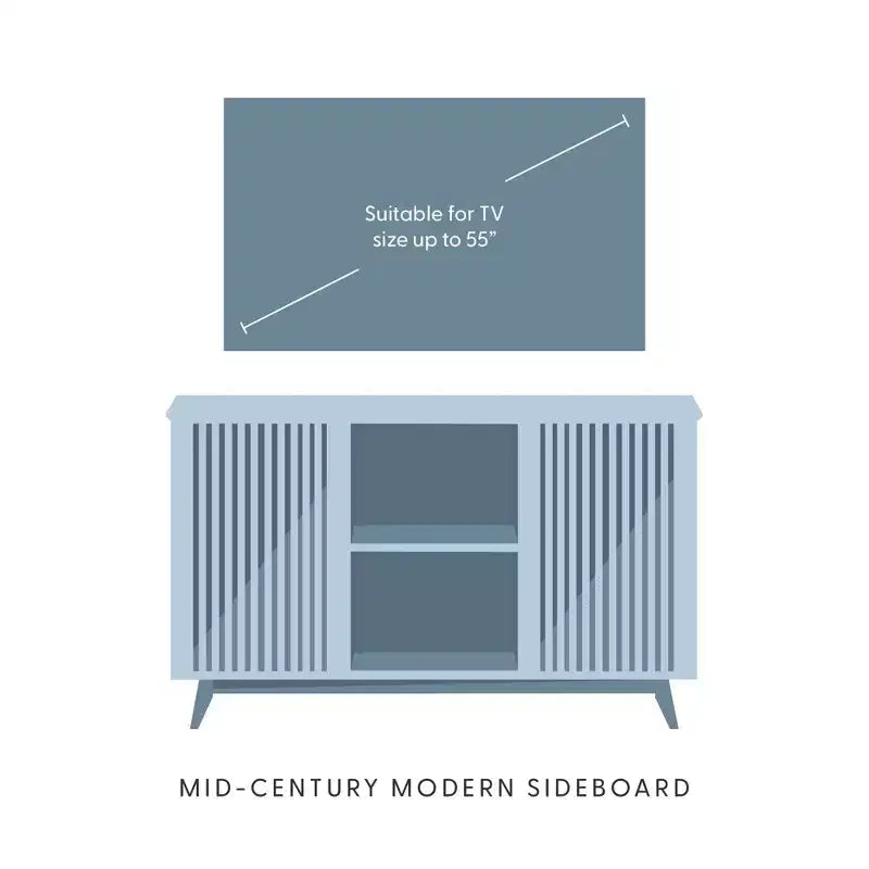 Bahut Mid-Century Moderne en Bois Massif avec 2 Portes, Meuble TV 49" pour Salon