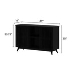 Bahut Mid-Century Moderne en Bois Massif avec 2 Portes, Meuble TV 49" pour Salon