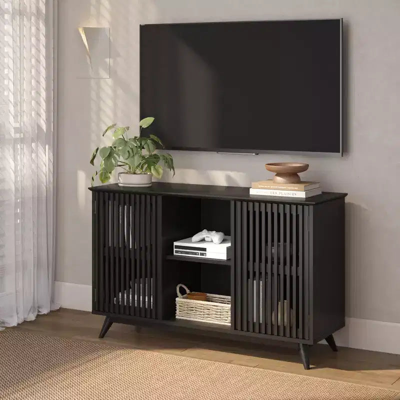 Bahut Mid-Century Moderne en Bois Massif avec 2 Portes, Meuble TV 49" pour Salon
