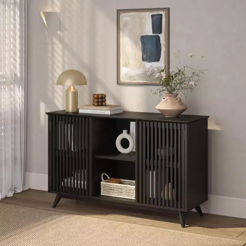 Bahut Mid-Century Moderne en Bois Massif avec 2 Portes, Meuble TV 49" pour Salon