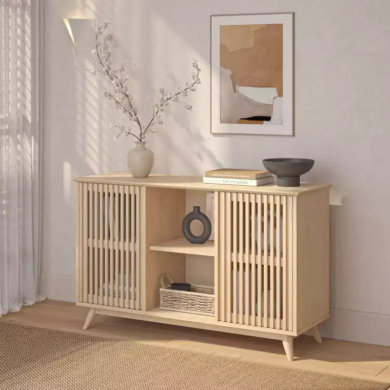 Bahut Mid-Century Moderne en Bois Massif avec 2 Portes, Meuble TV 49" pour Salon