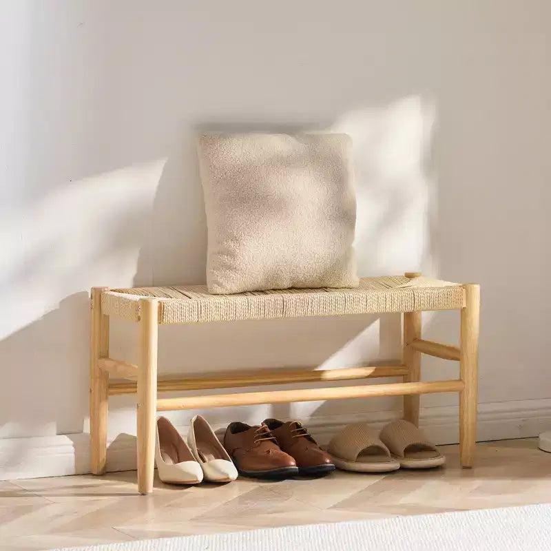 Banc en rotin de 80 cm avec pieds en bois de chêne
