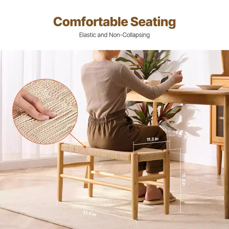 Banc en rotin de 80 cm avec pieds en bois de chêne