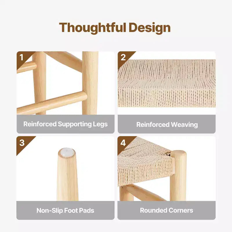 Banc en rotin de 80 cm avec pieds en bois de chêne