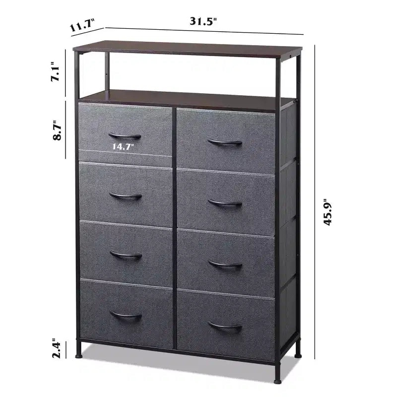 Commode en tissu à 8 tiroirs, tour de rangement haute pour chambre, placard, salon, couloir