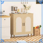 Bahut en rotin avec rangement, Table console d'appoint 30.51, Étagères réglables, Buffet compact pour entrée, salle à manger et cuisine.
