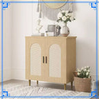Bahut en rotin avec rangement, Table console d'appoint 30.51, Étagères réglables, Buffet compact pour entrée, salle à manger et cuisine.