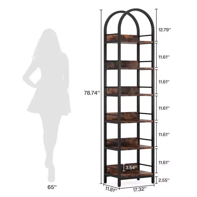 Étagère d'angle à 6 niveaux avec arche, bibliothèque de rangement à plateau incurvé de 200 cm de haut