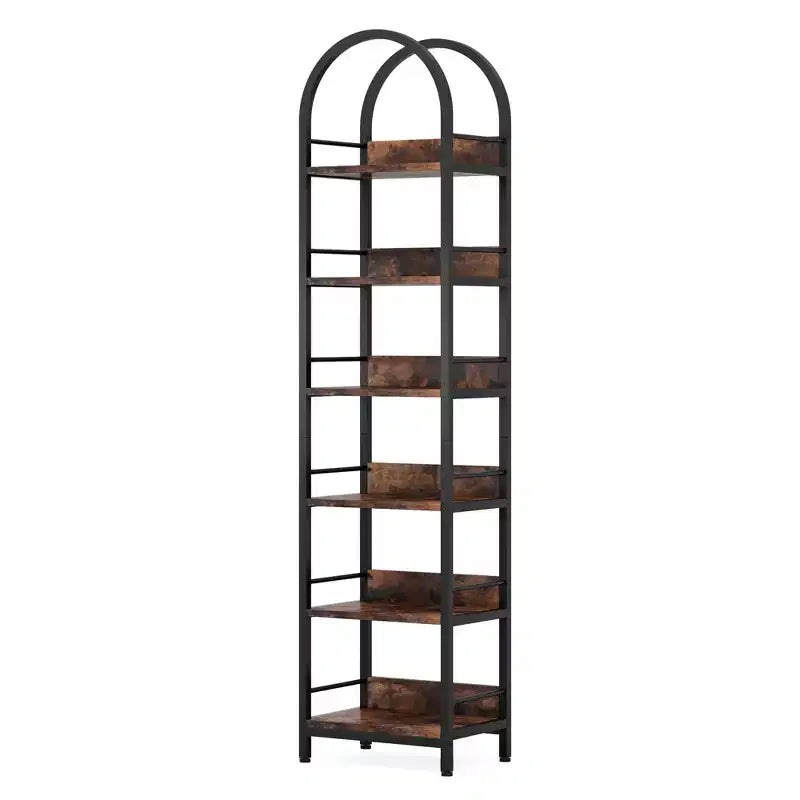 Étagère d'angle à 6 niveaux avec arche, bibliothèque de rangement à plateau incurvé de 200 cm de haut