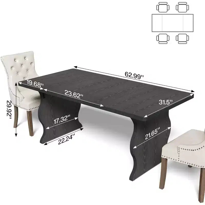 Table à manger moderne pour 4 à 6 personnes, table de cuisine rectangulaire noire de 160 cm