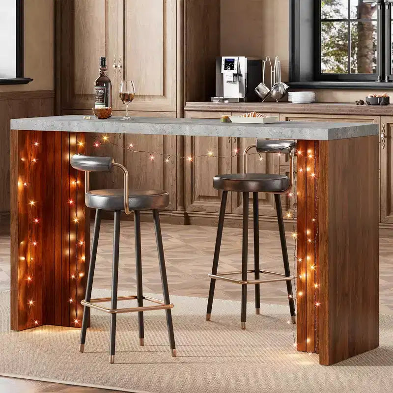Table de bar pour 4 à 6 personnes - Table de pub haute de 140 cm avec plateau extra-épais, unité de bar de maison rectangulaire moderne pour cuisine