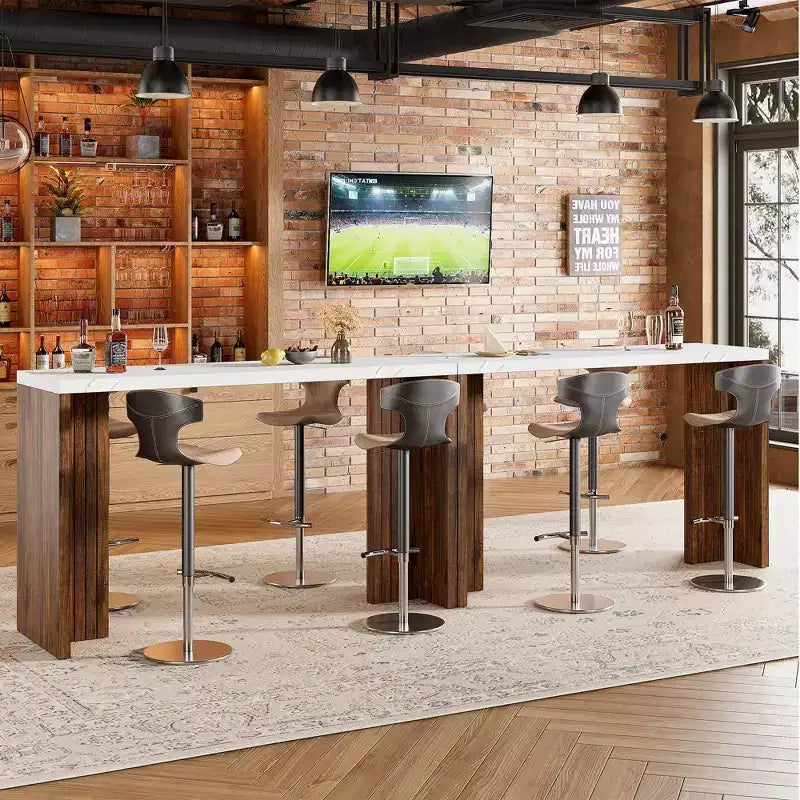 Table de bar pour 4 à 6 personnes - Table de pub haute de 140 cm avec plateau extra-épais, unité de bar de maison rectangulaire moderne pour cuisine
