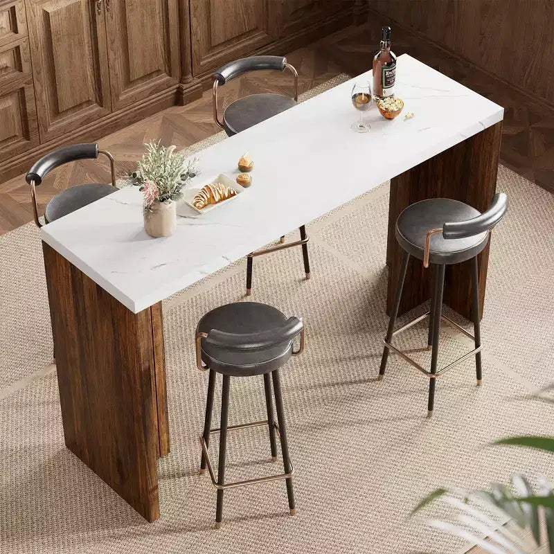 Table de bar pour 4 à 6 personnes - Table de pub haute de 140 cm avec plateau extra-épais, unité de bar de maison rectangulaire moderne pour cuisine