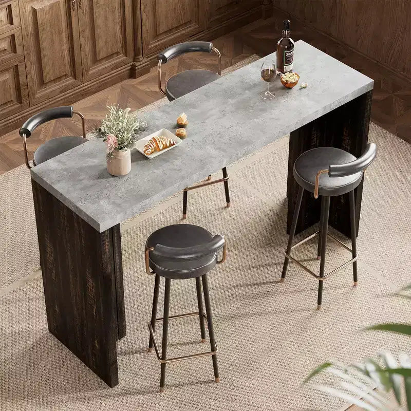 Table de bar pour 4 à 6 personnes - Table de pub haute de 140 cm avec plateau extra-épais, unité de bar de maison rectangulaire moderne pour cuisine