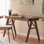 TUYOHW 57 Rubberwood Home Office Desk,Computer Desk with 1 Drawer,A-Frame Legs,Writing Desk for Gaming,Study,Office,Small Spaces,Walnut