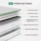 Matelas hybride mi-ferme en boîte de 12 pouces, mousse à mémoire de forme et ressorts ensachés, isolation des mouvements