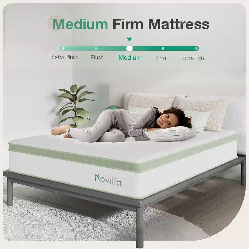 Matelas hybride mi-ferme en boîte de 12 pouces, mousse à mémoire de forme et ressorts ensachés, isolation des mouvements