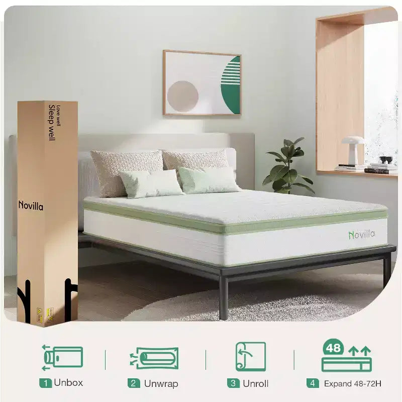 Matelas hybride mi-ferme en boîte de 12 pouces, mousse à mémoire de forme et ressorts ensachés, isolation des mouvements