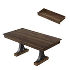 Table de salle à manger pour 6-8 personnes avec 2 tiroirs, Table de cuisine en bois avec double piédestal et grand plateau, Grande table à manger rectangulaire de 2,4 m avec cadre robuste