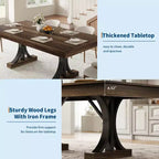 Table de salle à manger pour 6-8 personnes avec 2 tiroirs, Table de cuisine en bois avec double piédestal et grand plateau, Grande table à manger rectangulaire de 2,4 m avec cadre robuste