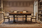 Table de salle à manger pour 6-8 personnes avec 2 tiroirs, Table de cuisine en bois avec double piédestal et grand plateau, Grande table à manger rectangulaire de 2,4 m avec cadre robuste