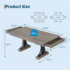 Table de salle à manger pour 6-8 personnes avec 2 tiroirs, Table de cuisine en bois avec double piédestal et grand plateau, Grande table à manger rectangulaire de 2,4 m avec cadre robuste