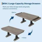 Table de salle à manger pour 6-8 personnes avec 2 tiroirs, Table de cuisine en bois avec double piédestal et grand plateau, Grande table à manger rectangulaire de 2,4 m avec cadre robuste