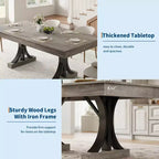 Table de salle à manger pour 6-8 personnes avec 2 tiroirs, Table de cuisine en bois avec double piédestal et grand plateau, Grande table à manger rectangulaire de 2,4 m avec cadre robuste