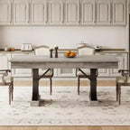 Table de salle à manger pour 6-8 personnes avec 2 tiroirs, Table de cuisine en bois avec double piédestal et grand plateau, Grande table à manger rectangulaire de 2,4 m avec cadre robuste